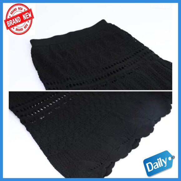 High Waist Crochet Lace Maxi Skirt, Flowy A-Line Flare, Pull On - Picture 4 of 7